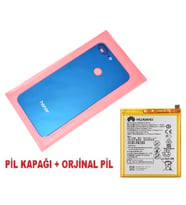 Tkgz Honor 9 Lite Arka Pil Batarya Kapağı + PİL (CAM) MAVİ