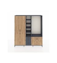 Hyperion Dolap 13 Raflı 3 Çekmeceli 4 Kapaklı 220x44x243 Antrasit-Çam/Antrasit