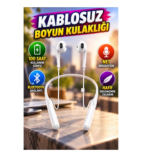 100 Saat Kullanımlı Kablosuz Boyun Askılı Bluetooth Kulaklık – Ergonomik Tasarım, Net Mikrofon