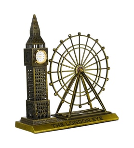 Vintage Metal İngiltere London Big Ben ve London Eye Biblo 20cm (Gold)