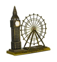 Vintage Metal İngiltere London Big Ben ve London Eye Biblo 20cm (Gold)