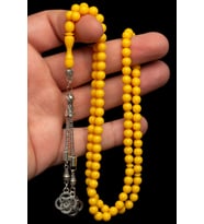 Hediyelik Tesbih, 6mm Namaz Tesbihi, Beyrut Damla Kehribarı Tespih, 99luk Tespih (Sarı)