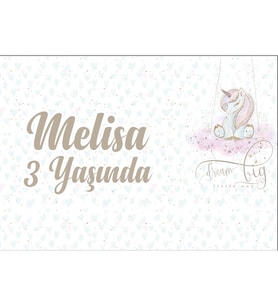 Küçük Unicorn Temalı Doğum Günü Afişi 50x70 cm