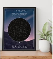 Kişiye Özel Yıldız Haritası Gökyüzü Galaksi Tasarımlı ve Mesajlı Doğum Haritası Siyah 21x30 Çerçeve oh944