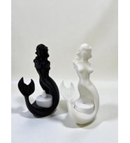 TODEKORA Deniz Kızı Tealight Mumluk 2’li Siyah Beyaz Dekoratif Figür Ev Ofis Masaüstü Aksesuarı (Beyaz-Siyah)