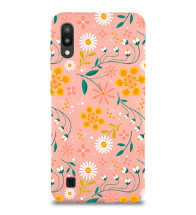Samsung Galaxy M10 Uyumlu Lansman Kılıf Çiçek Tasarımlı İçi Kadife Kapak-Pembe (Şeffaf)