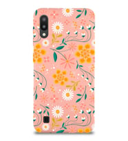 Samsung Galaxy M10 Uyumlu Lansman Kılıf Çiçek Tasarımlı İçi Kadife Kapak-Pembe (Şeffaf)