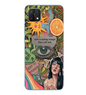 Oppo A15 / A15S Uyumlu Vintage Kolaj Desenli Şeffaf Telefon Kılıfı