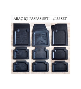 Araç İçi Paspas Seti - 4'lü Set - Karışık Desenler - Kauçuk - Kaymaz Yüzey