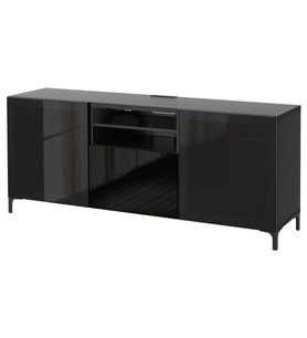 TV Sehpası, Venge-Parlak Cila-Siyah-Füme Cam, 180x40x74 cm, Fren Raylı