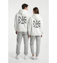Nevermind Unisex Vegvisir Pusula Baskılı Sevgili Kombini Oversize Hoodie Seti (Beyaz)