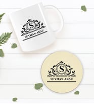 BK Gift Kişiye Özel İsimli Beyaz Kupa Bardak ve Yuvarlak Ahşap Bardak Altlığı Hediye Seti -12