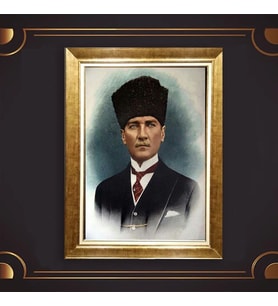 Özel Seri Paspartulu Çerçeveli Atatürk Tablo l135 (Gold)