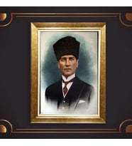 Özel Seri Paspartulu Çerçeveli Atatürk Tablo l135 (Gold)