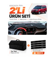 FIAT DOBLO (2015-2023) Uyumlu Torpido Örtüsü + Tay Tüyü Bagaj Çantası + Sticker Seti - Siyah