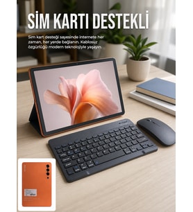 SIM Kart Destekli Android Tablet Bluetooth Klye ve Kablosuz Mouse Seti Geniş Ekran Taşınabilir Tasarım