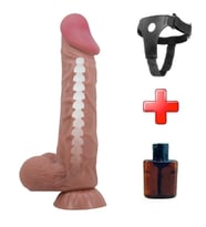 Belden Bağlamalı 24 cm Kıkırdak Yapılı Çift Katmanlı Gerçekçi Melez Dildo Penis (Koyu Kahverengi)