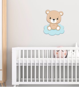 BK Gift Sevimli Ayıcık Tasarımlı Çocuk Odası Ahşap Duvar Süsü-4 (Beyaz)
