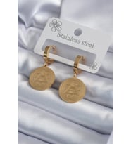 316L Çelik Gold Renk Pentagram İşleme Model Kadın Küpe TJ-BKP7975