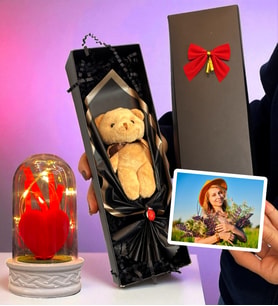 Size Özel Fotoğraflı Kutuda Kahve Peluş Ayıcık ve Led Işık (Model 3)