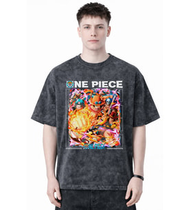 One Piece Anime Karakterler Baskılı Unisex Oversize Eskitme Yıkamalı Tişört