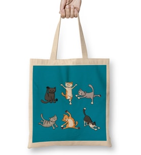 Yoga Cat Kedi Bez Çanta Uzun Saplı