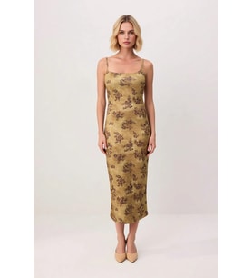 Kadın İnce Askılı Kare Yaka Çiçek Desenli Bodycon Midi Esnek Örme Elbise Günlük Rahat Modern Şık
