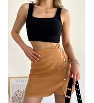 Dört çıtçıtlı Gabardin şort etek s249001 (Camel)