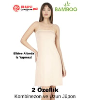 Lüx Drm Premium Kadın Bambu Tek Ürün 2 Özellik Kombinezon ve Uzun Jüpon Elbise Altında İz Yapmaz