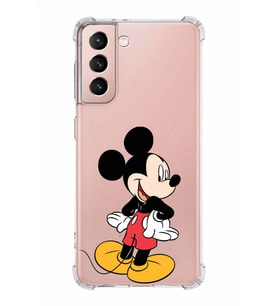 Samsung Galaxy S21  Köşe Korumalı Antişok Kapak Mickey Mouse Tasarımlı Şeffaf  Kılıf