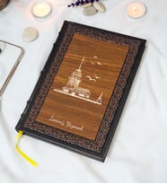 Kız Kulesi Desenli Termo Deri + Ahşap Anı Defteri - Çizgili Defter - Hediyelik (17x24 cm- 320 Sayfa)