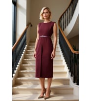 Kadın Bisiklet Yaka Kolsuz Bodycon Kalıp Düz Desen Dokuma Midi Elbise Fonksiyonel Kaliteli