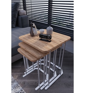 3' Lü Kare Zigon Sehpa Gümüş Ayak Atlantik Çam 18 mm Mdf