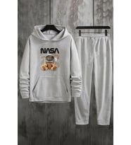 Unisex Nasabear Baskılı Eşofman Takımı (Gri)