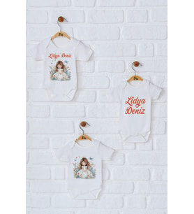 Pia Baby Premium %100 Pamuk İsme Özel Organik Baskılı Üçlü Set Çıtçıtlı Bebek Body Zıbın Modelleri 5077-18 (Ekru)