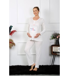Akbeniz Kadın Uzun Kol Hamile Lohusa Pijama Takımı Ekru 45501