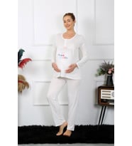 Akbeniz Kadın Uzun Kol Hamile Lohusa Pijama Takımı Ekru 45501