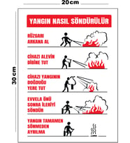 Metal Yangın Nasıl Söndürülür 20cm x 30cm A4 Büyüklüğünde Uyarı Levhası Yönlendirme Tabelası