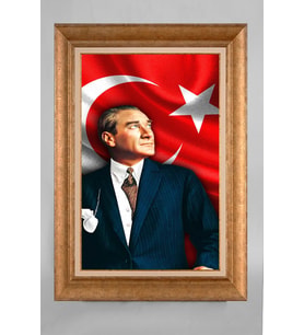 Altın Varaklı Paspartulu Çerçeveli Atatürk Tablo sd267