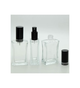 BOŞ PARFÜM ŞİŞESİ 50 ML (2 ADET) İÇBÜKEY SİYAH METAL VALF VE KAPAK