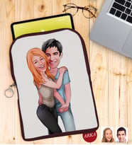 BK Gift Kişiye Özel Sevgililer Karikatürlü Taşınabilir Koruyucu Tablet Kılıfı & Organizer Çanta - Bordo-85