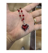 Boncuk Kırmızı Zincir Üzerine Kalp Kırmızı Gotik Kadın Kolye (Gümüş)