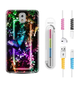 Samsung Note 3 4 5 8 9 20 Ultra 10 Lite Kılıf Kablo Koruma Spiral Silikon Butterfly Neon 1684