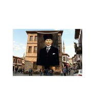 Kalpaklı Mustafa Kemal Atatürk Poster Poster Bayrak Premium Raşel Kumaş ATA26