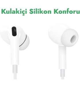 iPhone 11 Pro, 11 Pro Max, 14 Pro, 14 Pro Max ile Uyumlu Silikonlu Lightning Kulaklık, Beyaz