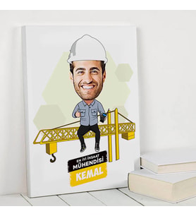 Erkek İnşaat Mühendisi Karikatürlü Kanvas Tablo