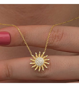 925 Ayar Gümüş Gold Kaplama Güneş Kadın Kolye