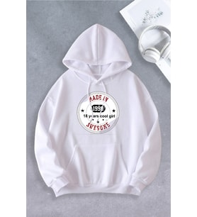 Unisex Kadın Erkek 18 years cool girl baskılı sweatshirt 2 İPLİK (Beyaz)