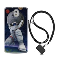 Samsung Note 3 4 5 8 9 20 Ultra 10 Lite Kılıf Boyun Askılı Silikon Astronot ve Dünya 1759