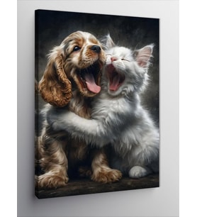 Kanvas Tablo Yavru Köpek Ve Kedi